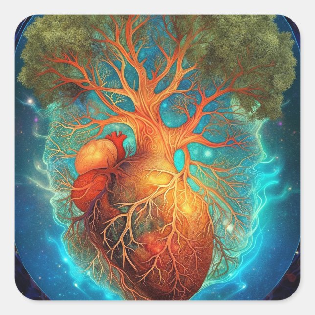 Tree Of Life Heart Surreal Nature Art Square Sticker (Front)