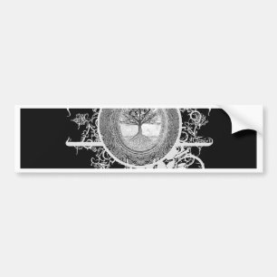 Tree of Life in Black and White with Flowers Bumper Sticker