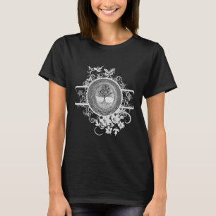 Tree of Life in Black and White with Flowers T-Shirt