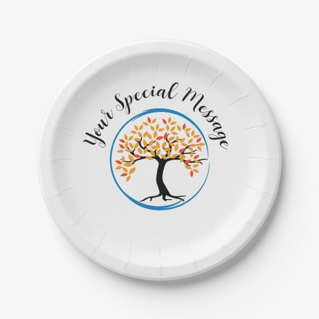 Tree of Life in Blue Circle Survivor Party Paper Plate (Front)