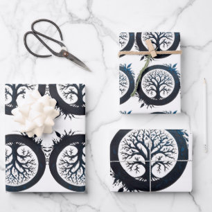 Tree of Life in Blue Wrapping Paper Sheet