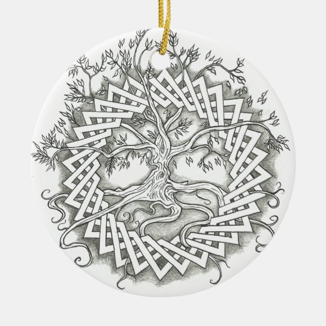 Tree of Life in Celtic Design Ceramic Tree Decoration (Front)