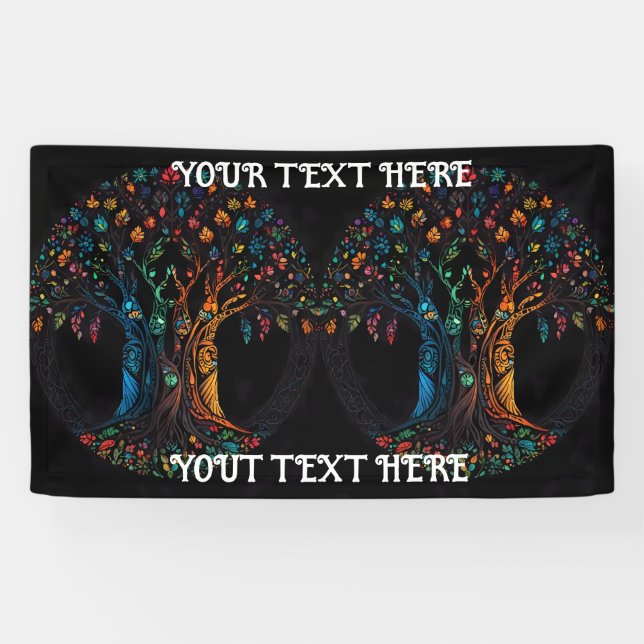Tree of Life in full Stained Glass Mosaic Colour Banner (Horizontal)