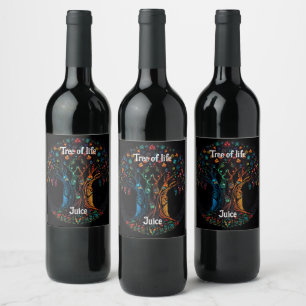 Tree of Life in full Stained Glass Mosaic Colour. Wine Label