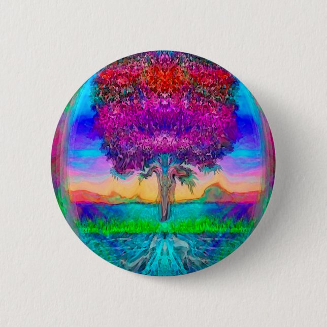 Tree of Life in Rainbow Colours 6 Cm Round Badge (Front)