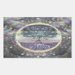 Tree of Life in Rainbow Metal Colours Rectangular Sticker