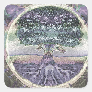 Tree of Life in Rainbow Metal Colours Square Sticker