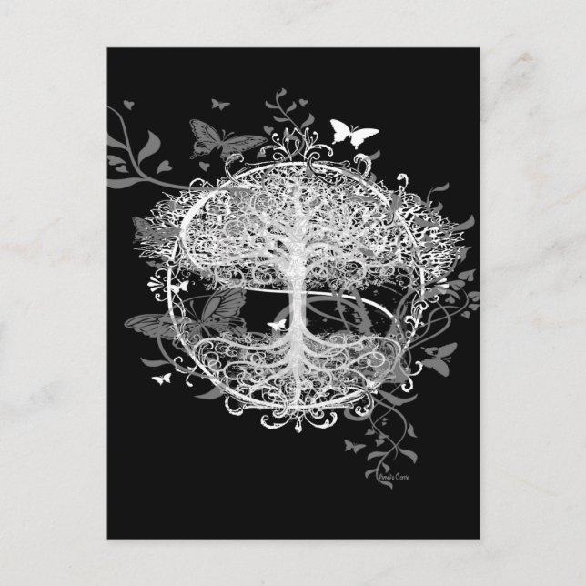 Tree of Life in White with Butterflies Postcard (Front)