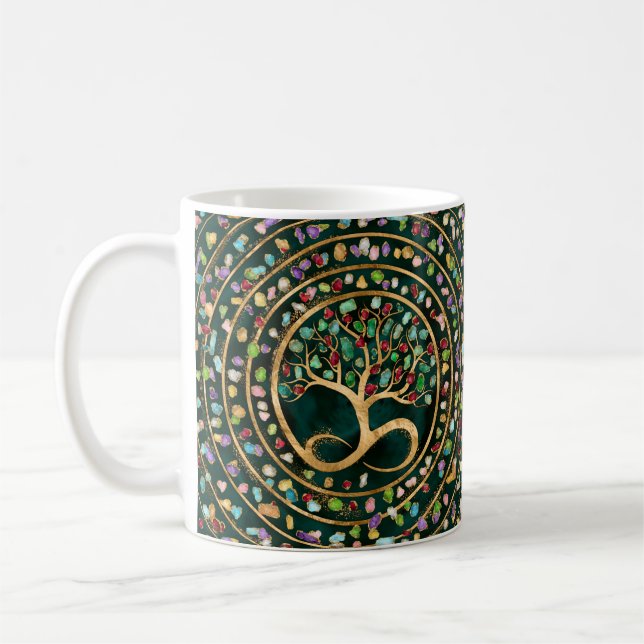 Tree of Life - Infinity Spiral - Colourful geodes Coffee Mug (Left)
