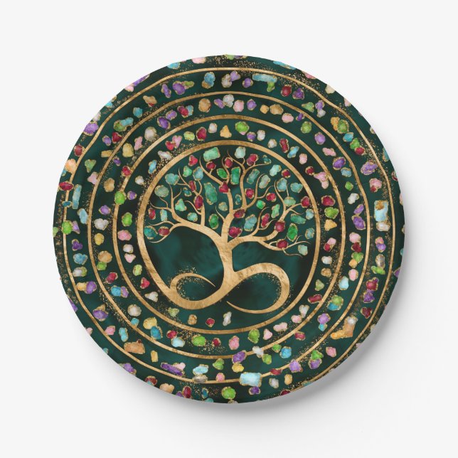 Tree of Life - Infinity Spiral - Colourful geodes Paper Plate (Front)