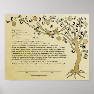 Tree of Life ketubah with a Hebrew quote -Brown Poster