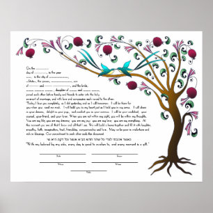 Tree of Life ketubah with a Hebrew  quote -LEFT Poster