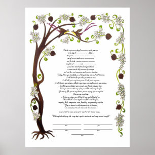 Tree of Life ketubah with pomegranates (v) Poster