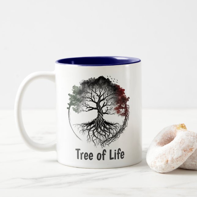Tree of Life | Meditation | Celtic Style Two-Tone Coffee Mug (With Donut)