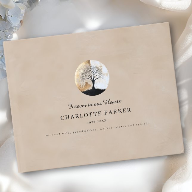 Tree of Life Memorial Beige Custom Guest Book (Tree of Life - Memorial Funeral Beige Custom Guest Book)