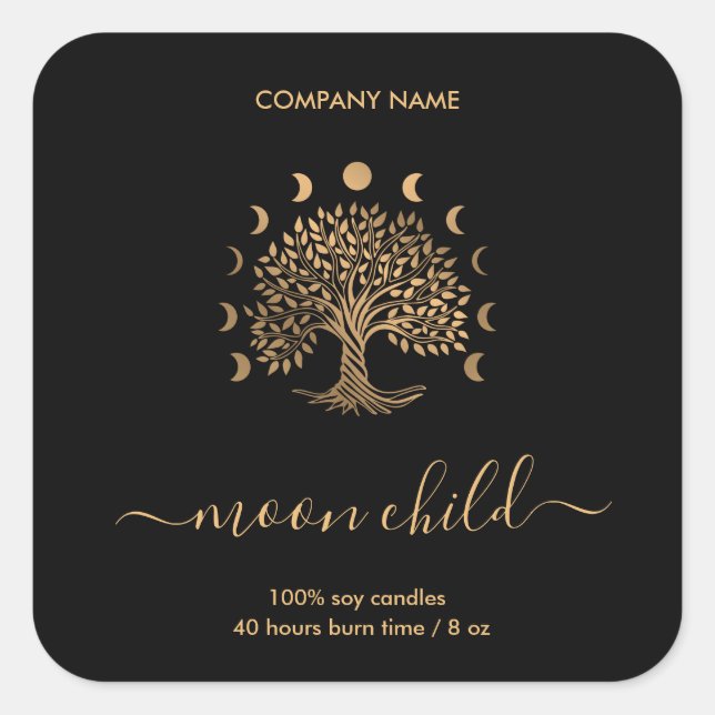 Tree of Life Moon Phases Square Sticker (Front)