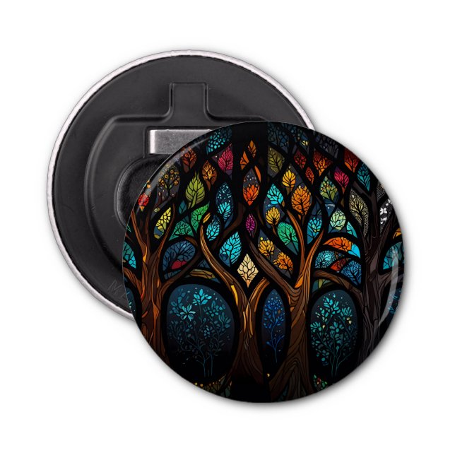Tree of Life Mosaic Coloured leaves Stained Glass  Bottle Opener (Front)