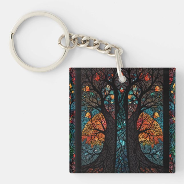 Tree of life mosaic stained glass effect key ring (Front)