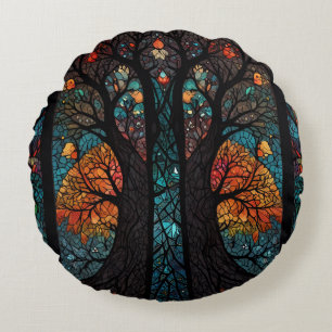 Tree of life mosaic stained glass effect round cushion