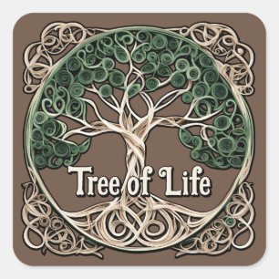 Tree of Life Paper Quilling Square Sticker