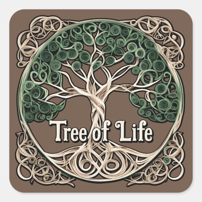 Tree of Life Paper Quilling Square Sticker (Front)