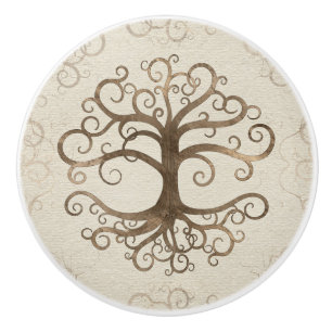 Tree of life Pastel Gold on Canvas Ceramic Knob