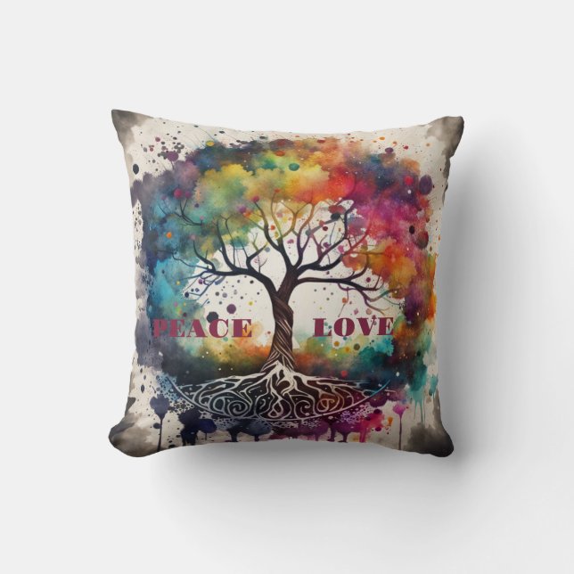 TREE OF LIFE. Peace, Love (editable) Cushion (Front)
