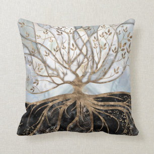 Tree of Life - Pearl, Gold and Black Marble Cushion