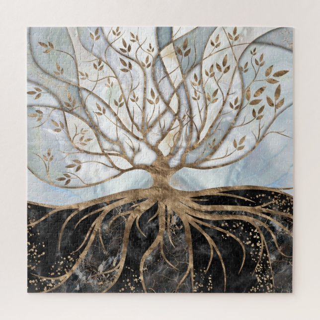 Tree of Life - Pearl, Gold and Black Marble Jigsaw Puzzle (Vertical)