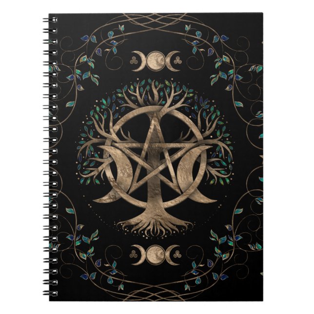 Tree of Life Pentagram Moon Ornament Notebook (Front)