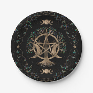 Tree of Life Pentagram Moon Ornament Paper Plate