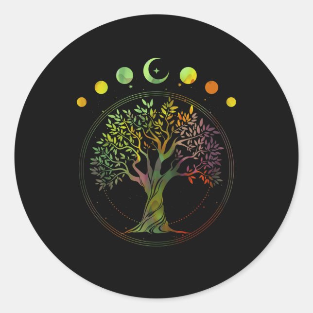 Tree of Life Phases of the Moon Classic Round Sticker (Front)