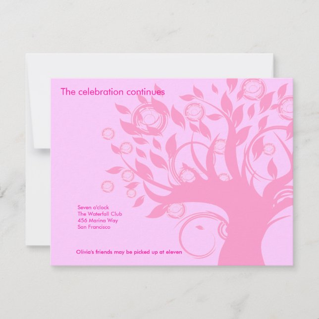 Tree of Life Pink Bat Mitzvah Invitation Reception (Front)