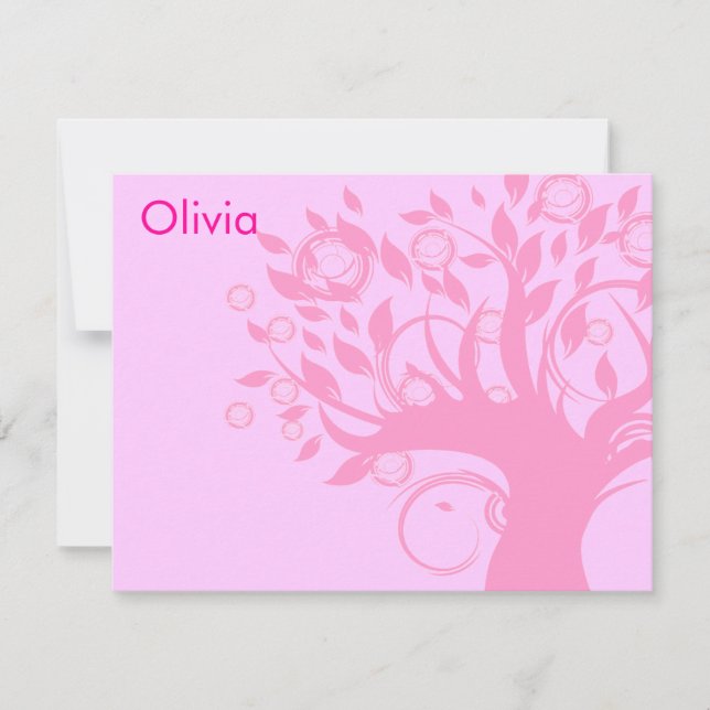 Tree of Life Pink Bat Mitzvah Thank You Card (Front)