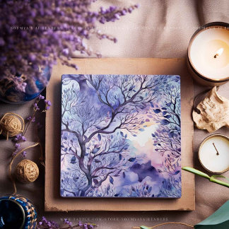 Tree Of Life Purple Blue Lavender Watercolor Tile