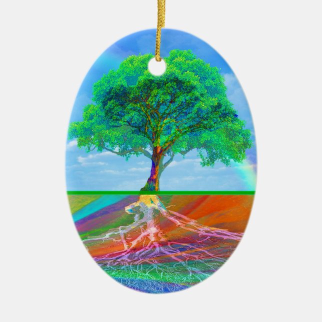 Tree of Life Rainbow Ceramic Tree Decoration (Front)
