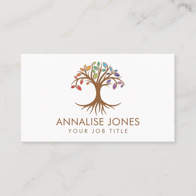 Tree of life - Rainbow Chakra leaves Business Card (Front)