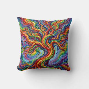 Tree of Life Rainbow Throw Pillow
