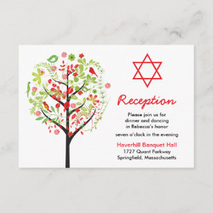 Tree of Life Red Green Bat Mitzvah Reception Card
