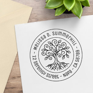Tree of Life Round Address V2 Rubber Stamp