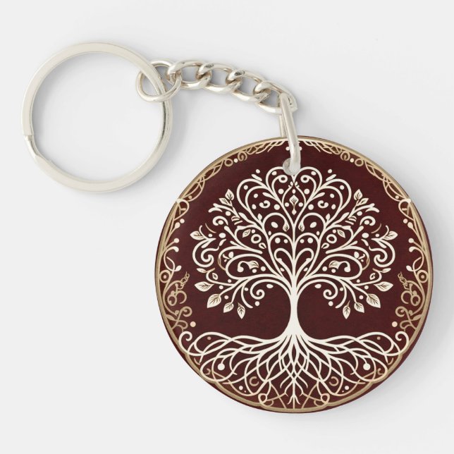 Tree of Life Rustic Dark Red Celtic Key Ring (Front)