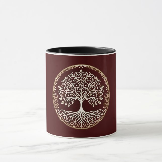 Tree of Life Rustic Dark Red Celtic Mug (Center)