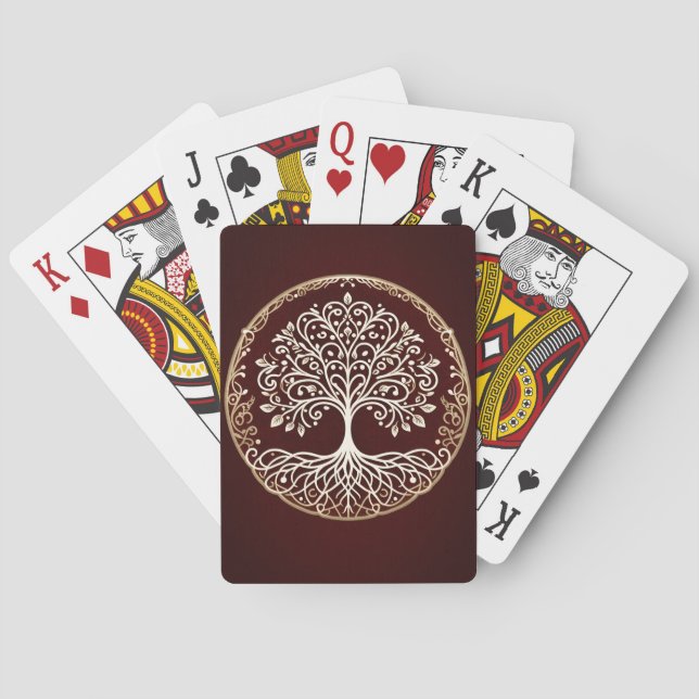 Tree of Life Rustic Dark Red Celtic Playing Cards (Back)