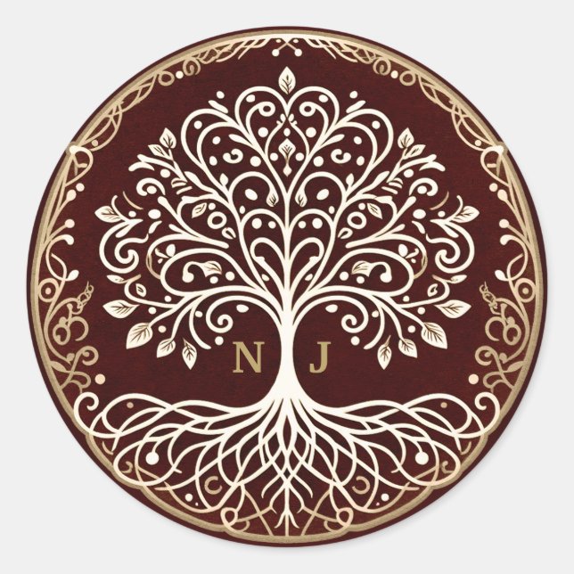Tree of Life Rustic Dark Red Celtic Wedding Classic Round Sticker (Front)