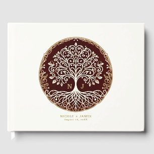 Tree of Life Rustic Dark Red Celtic Wedding Guest Book