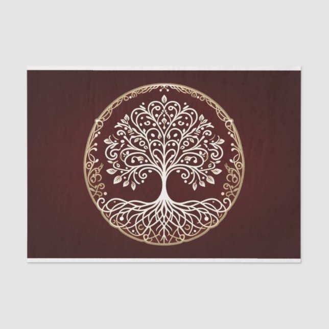 Tree of Life Rustic Dark Red Celtic Wedding Tissue Paper (Front)