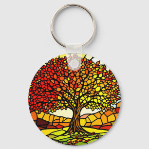 Tree of Life Shattered Glass Mosaic Autumn Colors Key Ring