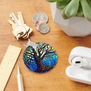 Tree of Life Shattered Glass Mosaic Key Ring
