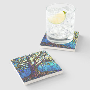 Tree of Life Shattered Glass Mosaic Stone Coaster