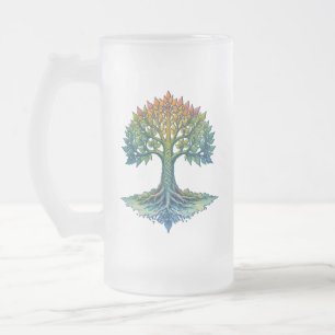 Tree of Life Shifting Dawn Frosted Glass Beer Mug